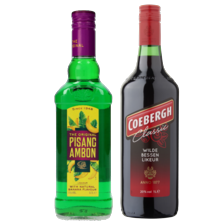 Pisang Ambon,
Passoã, Bols vodka
fles à 700 ml
of Coebergh
fles à 1000 ml